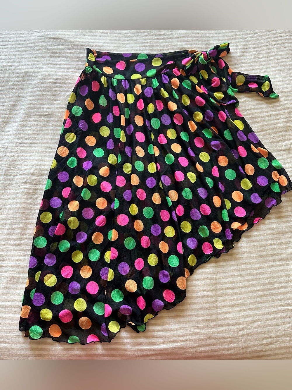 vintage oscar de la renta black w colorful polka dots swim cover up skirt / sz L